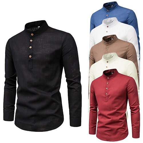 

Per uomo camicia di lino Camicia Camicia estiva Camicia da spiaggia Nero Bianco Rosso Manica lunga Liscio Colletto Mao Feste Ufficio Abbigliamento Di base