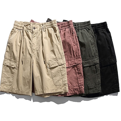 

Men's Cargo Shorts Shorts Elastic Waist Multi Pocket Plain Comfort Wearable Knee Length Outdoor Daily Going out 100% Cotton Sports Stylish ArmyGreen Black