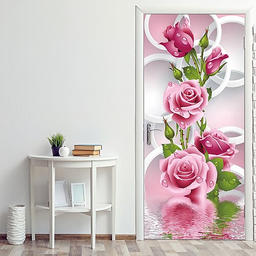 

Roses Leather Door Stickers Decorative Waterproof Door Decal Decor 38.5200cm2Pcs