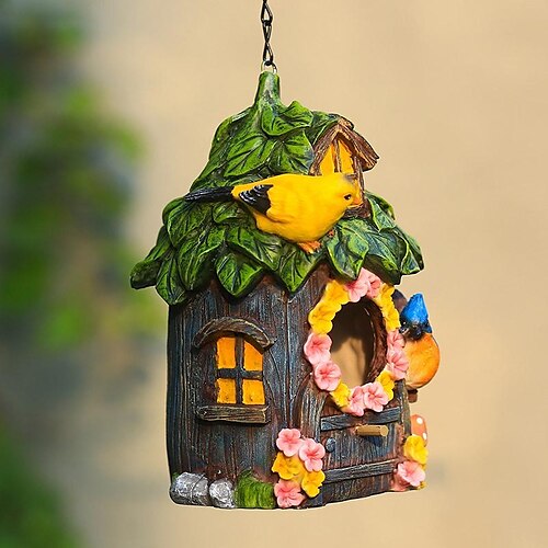 

Hanging Bird House for Outside, Hand Crafted Resin Bird Nest and Decorative Bird Houses for Finches, Wild Birds, Hummingbirds, Cardinals and Bluebirds