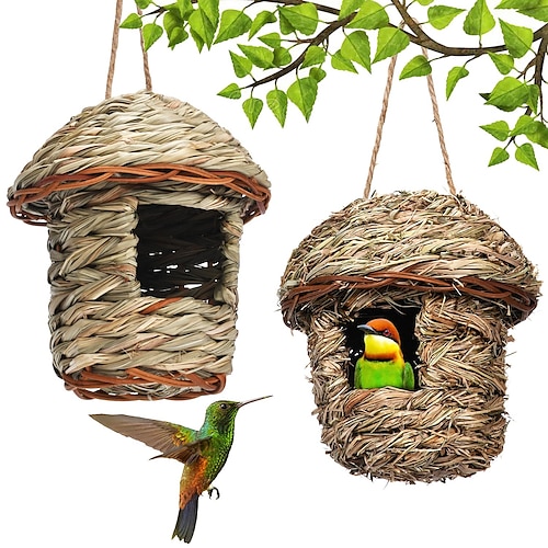 

Bird House for Outside Hanging,Grass Handwoven Bird Nest,Hummingbird House,Natural Bird Hut Outdoor,Birdhouse for Kids,Songbirds House