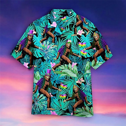 

Hombre Camisa camisa hawaiana Floral Orangután Estampados Cuello Vuelto Azul Piscina Casual Festivos Manga Corta Abotonar Estampado Ropa Tropical Moda Hawaiano Suave