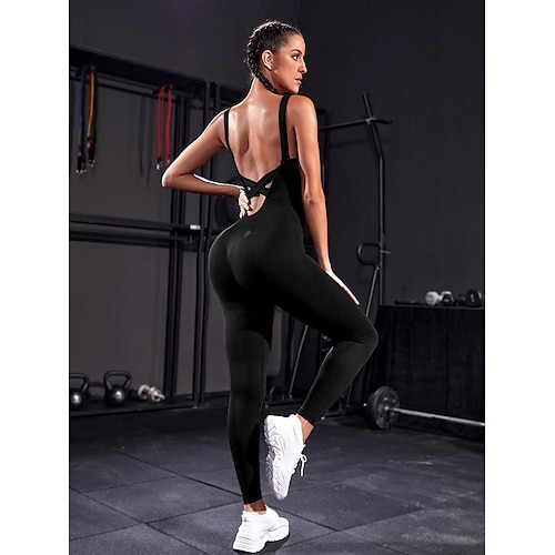 Women's Jumpsuit Activewear Set Onesie Cross Back Solid Color Bodysuit  Clothing Suit Spandex Yoga Fitness Moisture Wicking Quick Dry Sport  Activewear Stretchy 2024 - $32.99