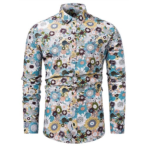 

Men's Shirt Floral Graphic Prints Turndown Wine Black Blue Fuchsia Khaki Outdoor Street Long Sleeve Button-Down Print Clothing Apparel Sports Fashion Streetwear Designer