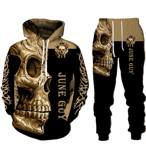 

Herren Trainingsanzug Hoodies Set Rote Blau Gold Braun Braun 2 Mit Kapuze Graphic Totenkopf Motiv 2 Teile Bedruckt Sport Natur Casual Sport 3D-Druck Basic Strassenmode Designer Herbst Frühling