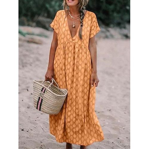 

Per donna Abito lungo Abito lungo Abito casual Abito a T shirt Abito estivo Geometria Di tendenza Informale Esterno Giornaliero Da mare Stampa Manica corta A V Vestito Morbido Giallo Arancione Cachi