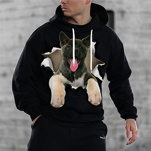 

Homens Moletom com capuz Preto Com Capuz Animal Cachorro Estampas Abstratas Imprimir Diário Esportes Impressão 3D Básico Roupa de rua Designer Primavera Outono Roupa Moletons Moletons