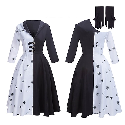 

Centouno dalmati Crudelia De Vil Costume cosplay Completi Da ragazza Cosplay di film Cosplay Halloween Nero Cappotto Guanti Halloween Carnevale Mascherata Poliestere