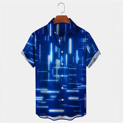 

Men's Shirt Summer Hawaiian Shirt Graphic Prints Geometry Turndown Blue Outdoor Street Short Sleeves Button-Down Print Clothing Apparel Tropical Fashion Hawaiian Designer