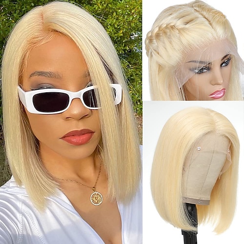 

parrucca bionda bob capelli umani13x4 hd 613 bob parrucca anteriore in pizzo trasparente capelli umani pre pizzicati parrucca bob dritta nodi sbiancati 14 pollici attaccatura dei capelli naturale