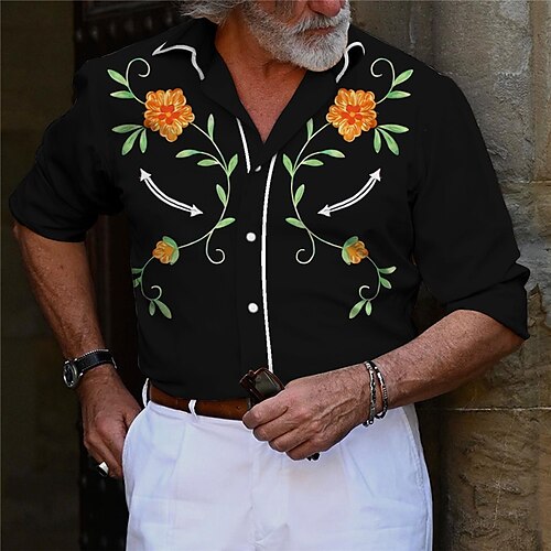 

Homens Camisa Social camisa ocidental Floral Estampas Abstratas Aberto para a Lateral Amarelo Cinzento Ao ar livre Rua Manga Longa Botão para baixo Imprimir Roupa Moda Roupa de rua Designer estilo