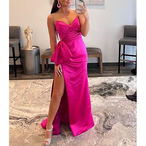 

A sirena Abiti da ballo Sensuale Vestito Abiti da festa Strascico a terra Senza maniche Senza bretelline Charmeuse (armaturato) con Con ruche Fessura 2023