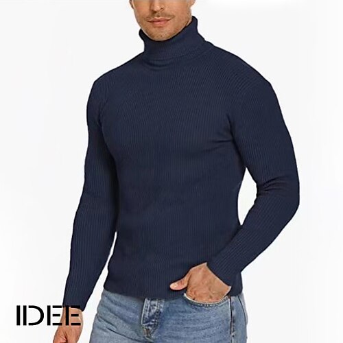 

Men's Sweater Pullover Ribbed Knit Cropped Knitted Plain Turtleneck Fashion Streetwear Outdoor Going out Clothing Apparel Fall & Winter Wine Black M L XL