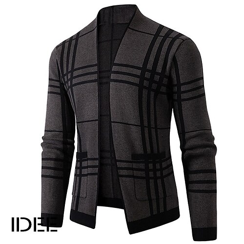 

Men's Sweater Cardigan Sweater Sweater Jacket Ribbed Knit Cropped Knitted Lattice V Neck Fashion Streetwear Daily Wear Going out Clothing Apparel Fall & Winter Coffee Gray M L XL
