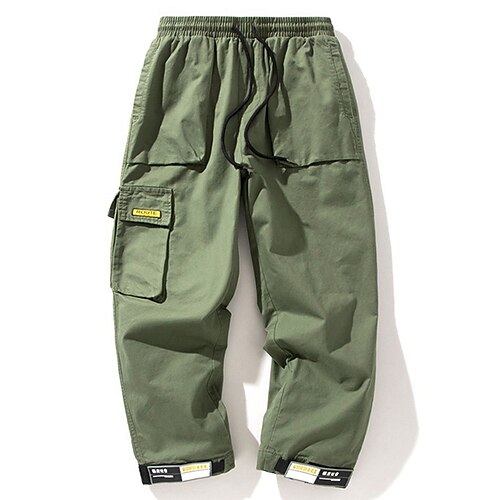 

Per uomo Pantaloni cargo Pantaloni A cordoncino Vita elastica Multi tasca Liscio Comfort Indossabile Esterno Giornaliero Per uscire 100% cotone Moda Classico Verde militare Nero