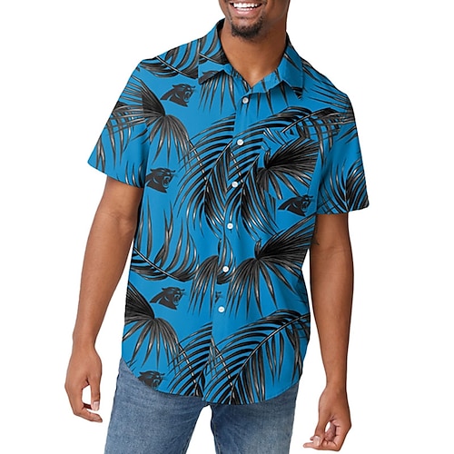 

Men's Shirt Summer Hawaiian Shirt Bear Star Graphic Prints Leaves Turndown Navy Blue Blue Outdoor Street Short Sleeves Button-Down Print Clothing Apparel Tropical Fashion Hawaiian Designer