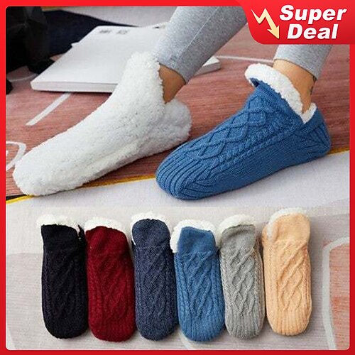 

Women's 1 Pair Socks Slipper Socks Fashion Comfort Novelty Fleece Solid Colored Casual Daily Indoor Warm Winter Fall Black Blue Wine