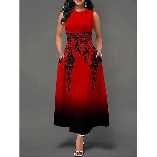 

Per donna Abito da lavoro Abito semi formale Di tendenza Vestito maxi Tasche Stampa Girocollo Senza maniche Floreale Standard Nero Vino Primavera Estate S M L XL