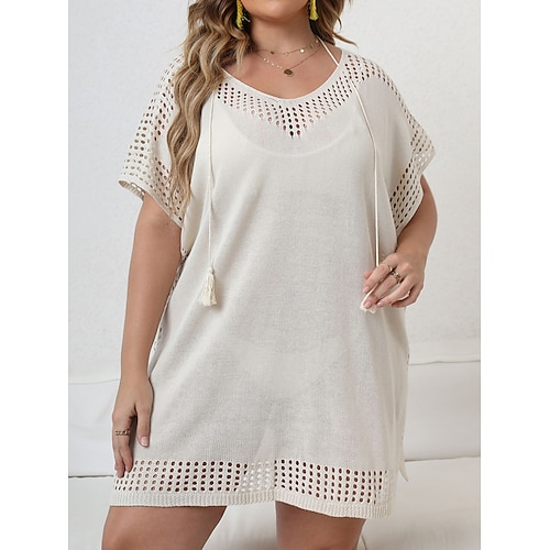 

Mujer Vestido de suéter Puente Croché Tejer Separado Agujero Color sólido Escote en Pico Casual Sensual Diario Festivos Primavera Verano Blanco L XL 2XL