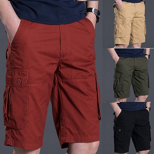 

Men's Cargo Shorts Shorts Multi Pocket Plain Comfort Wearable Knee Length Outdoor Daily Going out 100% Cotton Sports Stylish Black Red