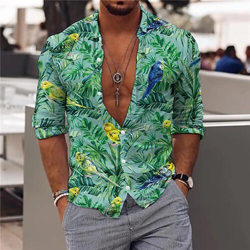 

Men's Shirt Summer Hawaiian Shirt Floral Graphic Prints Turndown White Blue Green Outdoor Casual Long Sleeve Button-Down Print Clothing Apparel Sports Fashion Streetwear Designer