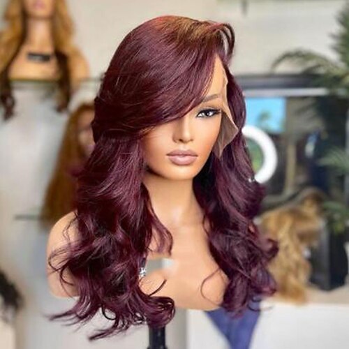 

parrucca anteriore del merletto dei capelli vergini brasiliani non trasformati 99j con frangia parrucca bordeaux dei capelli umani della parte anteriore del merletto dei capelli brasiliani