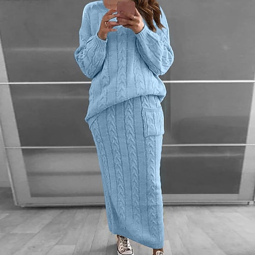 

Per donna Plus Size loungewear Completi Colore puro Informale Comoda Morbido Interni Strada Giornaliero Acrilico Caldo Girocollo Manica lunga Felpa Gonna Tasche Inverno Autunno azzurro cielo Cachi