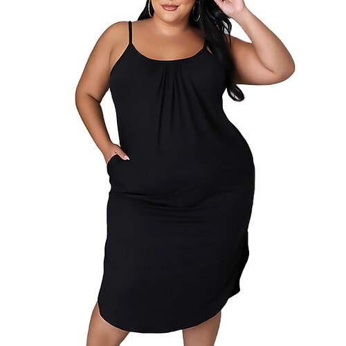 

Per donna Plus Size Abito casual Vestito a trapezio Abito sottoveste Tinta unica Vestito longuette Senza maniche Schiena scoperta Tasche Con bretelline Essenziale Giornaliero Nero Giallo Primavera