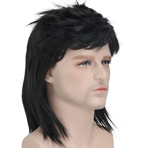 

black mullet parykker 70s 80s rocking dube wig punk rocker disco mullet parykk