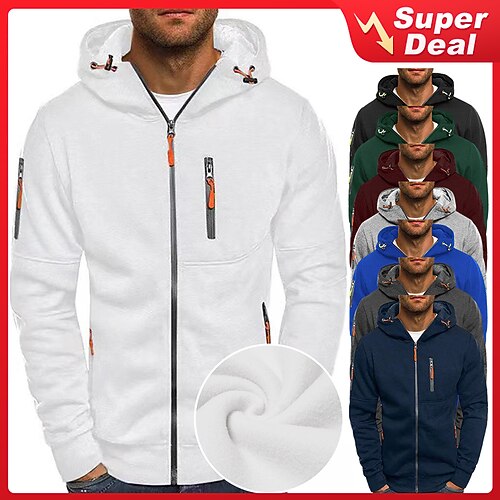 

Men's Hoodie Jacket Full Zip Hoodie Jacket Sweat Jacket Black White Wine Navy Blue Royal Blue Hooded Solid Color Zipper Casual Fleece Cool Casual Big and Tall Winter Spring & Fall Clothing Apparel