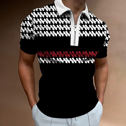 

Per uomo POLO Camicia da golf Golf Polo con zip Stampe astratte Geometria Collo ripiegabile Nero Esterno Strada Maniche corte Cerniera Stampa Abbigliamento Di tendenza Originale Informale Traspirante