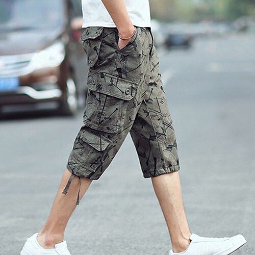 

Men's Cargo Shorts Shorts Capri Pants Hiking Shorts Multi Pocket Straight Leg Solid Colored Comfort Wearable Calf-Length Outdoor Daily Sports Stylish Light Green Army Green