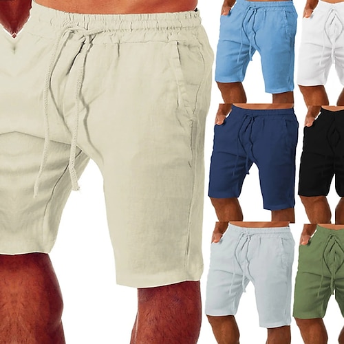 

Homme Short en lin Short d'été Poche Cordon Taille elastique Plein Confort Extérieur du quotidien Sortie Mélange de Lin & Coton Mode Vêtement de rue Noir Blanche