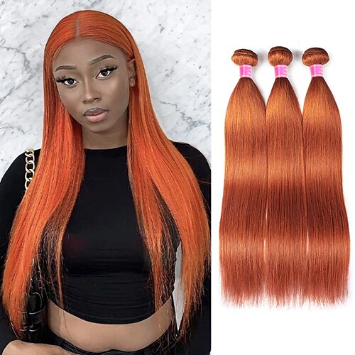 

Ishow capelli umani brasiliani color zenzero 3 pacchi onda lisci