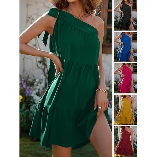 

Mulheres Vestido casual Vestido Swing Minivestido Preto Amarelo Vinho Sem Manga Cor imaculada Franzido Verão Primavera Assimétrico Moda Férias Ajuste Largo 2023 XS S M L