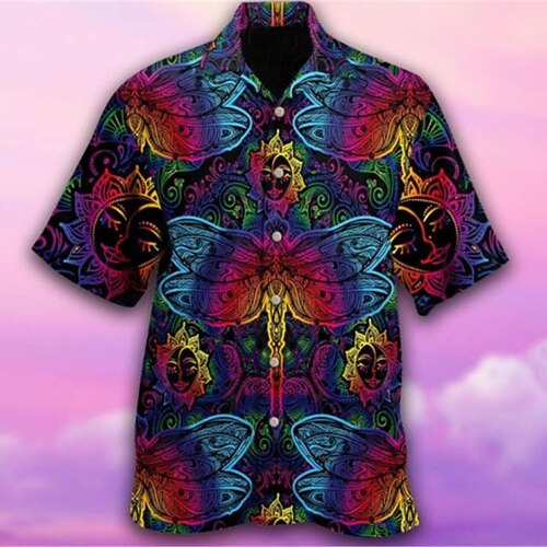 

Men's Shirt Summer Hawaiian Shirt Graphic Prints Dragonfly Turndown Blue Casual Holiday Short Sleeve Button-Down Print Clothing Apparel Tropical Fashion Hawaiian Soft