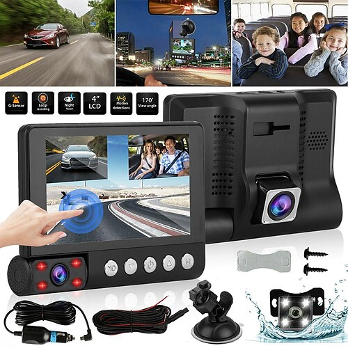 

4 pouces full hd 1080p 3 lentille voiture dvr dash cam écran tactile 170 degrés vision nocturne auto enregistreur vidéo enregistreur de conduite de voiture