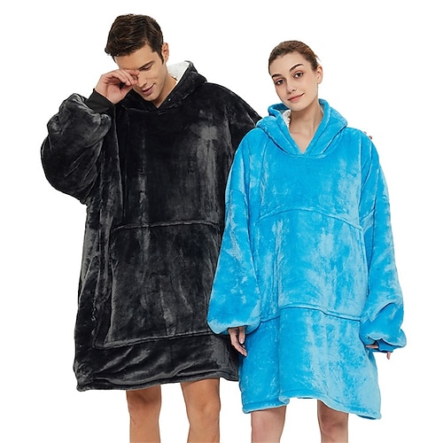 

Winter Casual Solid Color Wearable Hooded Pullover Sweater Long-sleeved Flannel Lamb Velvet Couple Lazy Blanket