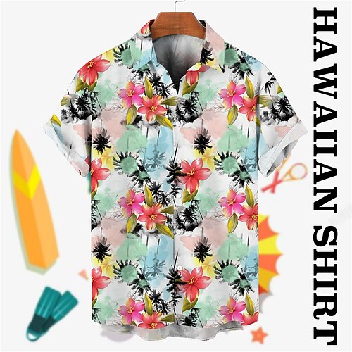 

Men's Shirt Summer Hawaiian Shirt Floral Graphic Prints Turndown Red Blue Street Casual Short Sleeves Button-Down Print Clothing Apparel Tropical Fashion Hawaiian Designer