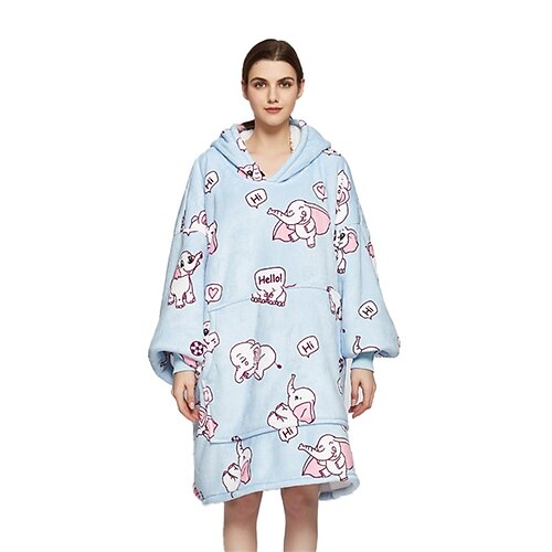 

Cross-border European And American Style Oversized Winter Lazy Blanket Flannel Double Layer Thick Plus Fleece Hooded Sweater Home Clothes