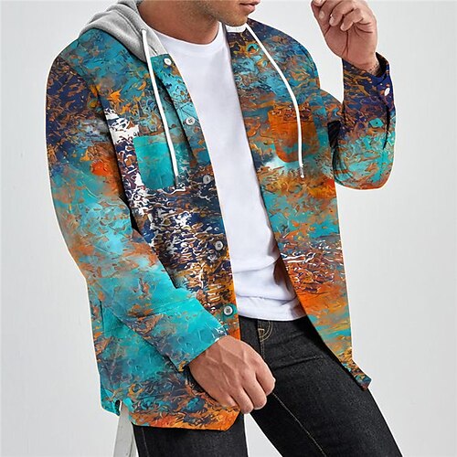 

Men's Shirt Graphic Prints Hooded Red Blue Outdoor Street Long Sleeve Print Clothing Apparel Fashion Designer Casual Soft
