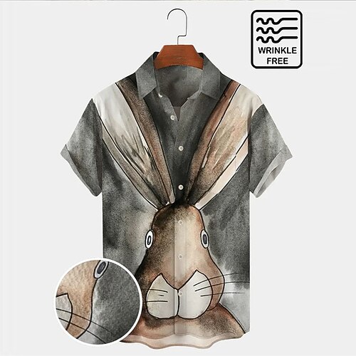 

Men's Shirt Summer Hawaiian Shirt Animal Rabbit Graphic Prints Turndown Gray Outdoor Street Short Sleeves Button-Down Print Clothing Apparel Tropical Fashion Hawaiian Designer