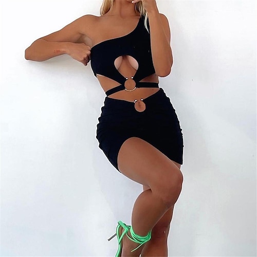 

Women's Swimwear Three Piece Normal Swimsuit 3-Piece Solid Color Black Bathing Suits Sports Summer