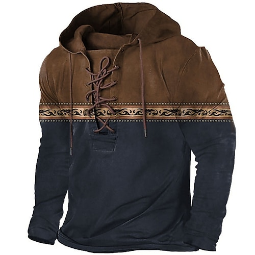 

Per uomo Felpa con cappuccio pullover Maglione Blu marino Marrone Grigio Con cappuccio Color Block Stampe astratte Lacci Stampa Informale Giornaliero Sport Stampa 3D Essenziale Streetwear Originale