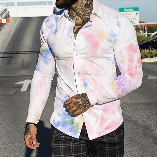 

Men's Shirt Gradient Graphic Prints Turndown White Outdoor Street Long Sleeve Button-Down Print Clothing Apparel Sports Fashion Streetwear Designer