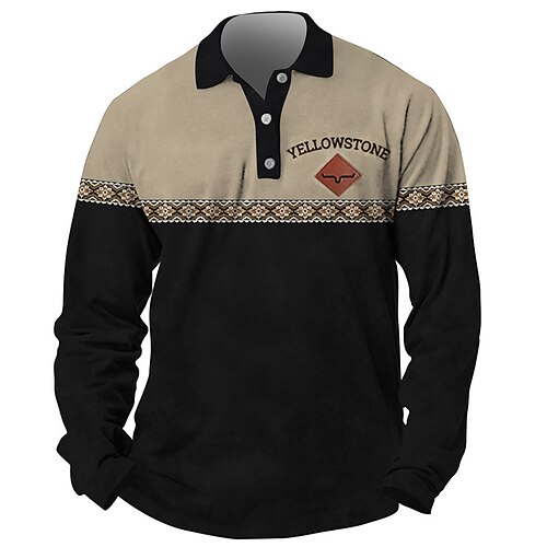 

Herre POLO T-skjorte Golf skjorte Fargeblokk Bokstaver Grafiske trykk Geometri Aftæpning Aprikos Beige utendørs Gate Langermet Knapp ned Trykt mønster Klær Mote Gatemote Designer Myk