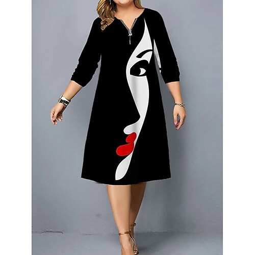 

Per donna Plus Size Abito da lavoro Vestito nero Abito linea A Pop art Color Block Vestito longuette Manica lunga Stampa A V Di tendenza Esterno Nero Autunno Primavera L XL XXL 3XL 4XL