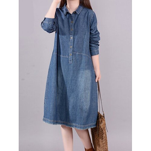 

Per donna Abito camicia di jeans Mini abito Denim Essenziale Informale Esterno Giornaliero Colletto Pulsante Manica lunga Estate Primavera Autunno 2023 Morbido Blu Liscio M L XL 2XL