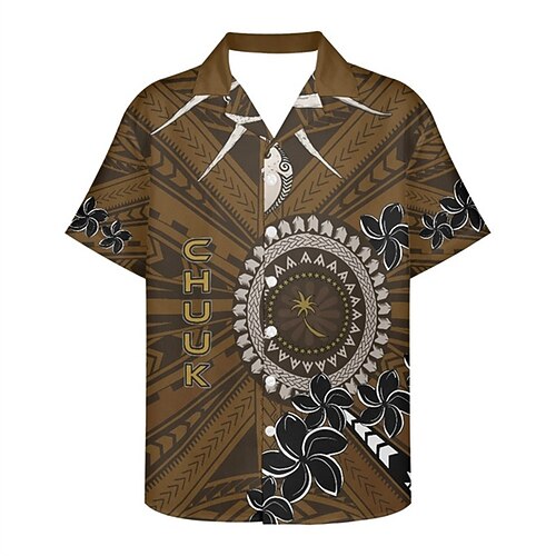 

Men's Shirt Summer Hawaiian Shirt Letter Graphic Prints Vintage Totem Turndown Yellow Blue Brown Casual Holiday Short Sleeve Button-Down Print Clothing Apparel Tropical Fashion Hawaiian Soft