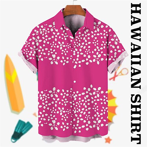 

Men's Shirt Summer Hawaiian Shirt Floral Graphic Prints Turndown Blue Fuchsia Street Casual Short Sleeves Button-Down Print Clothing Apparel Tropical Fashion Hawaiian Designer
